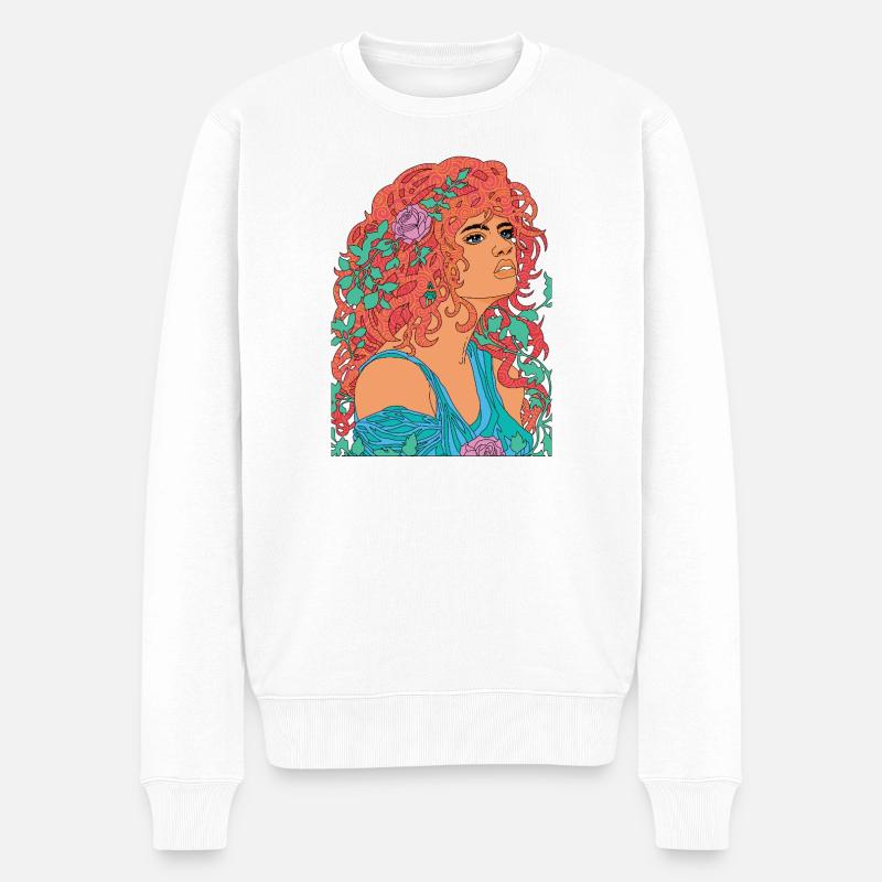 Red Nymph Psychedelic Pop Blumenporträt - Männer Premium Bio Pullover - Weiß