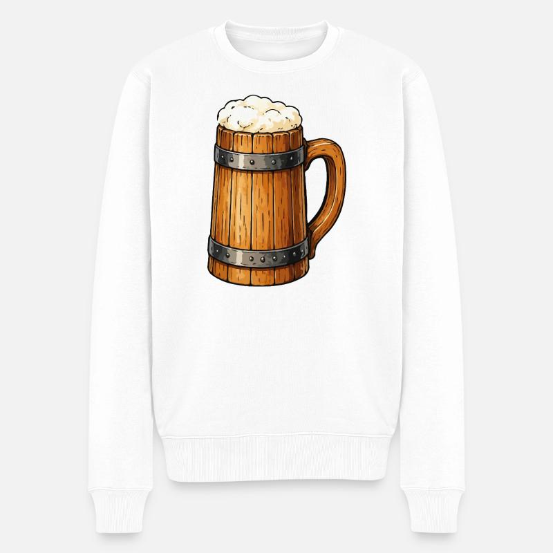 Bierfass Krug Holzdesign - Männer Premium Bio Pullover - Weiß