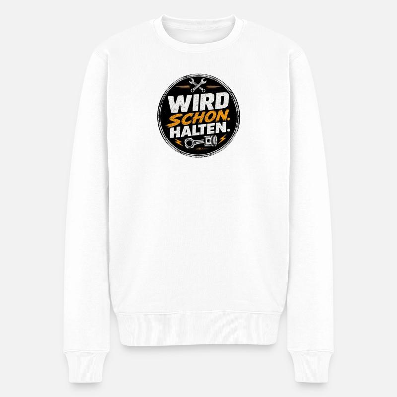 Wird Schon Halten Mechaniker - Männer Premium Bio Pullover - Weiß