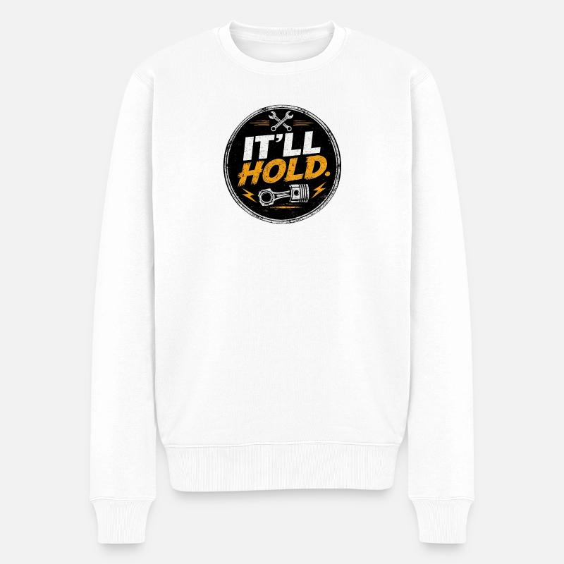 Es hält das Gearhead-Patch - Männer Premium Bio Pullover - Weiß
