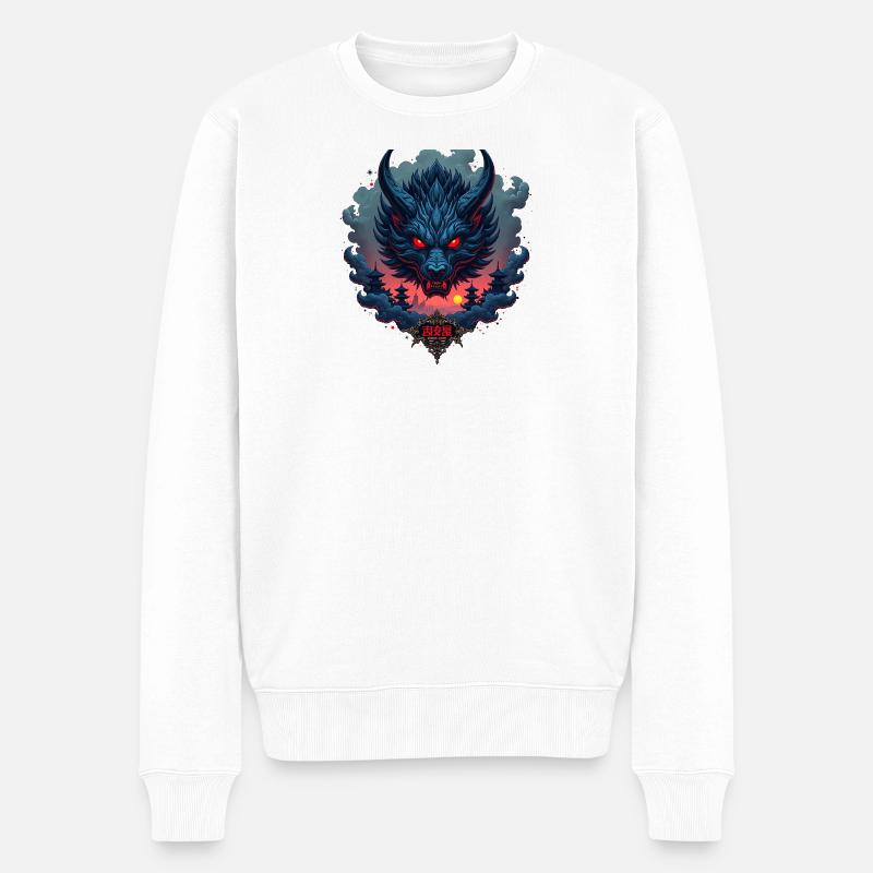 Shadow Oni – Japanischer Dämonenwolf - Männer Premium Bio Pullover - Weiß