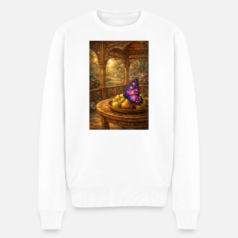 Schmetterling des Ewigen Obstgartens – Welt der Sonne - Männer Premium Bio Pullover - Weiß