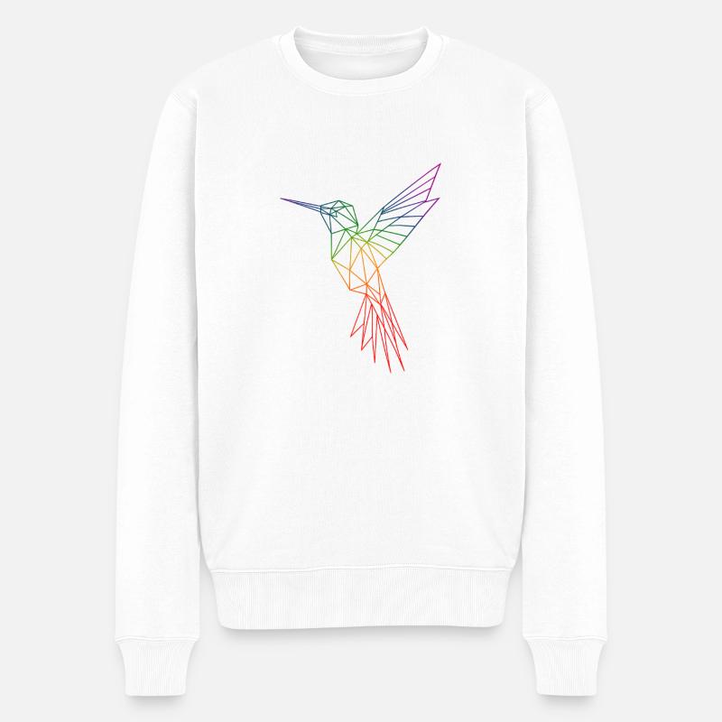 Regenbogen-Origami-Kolibri - Männer Premium Bio Pullover - Weiß
