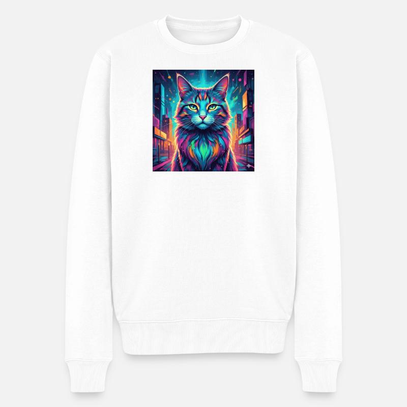 Chat néon - Pull Premium bio Homme - blanc