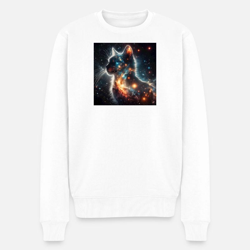 Katze Doppeltbelichtung Universum - Männer Premium Bio Pullover - Weiß