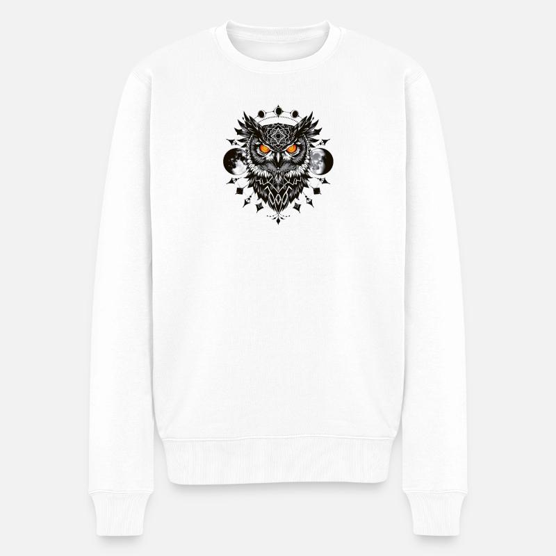 Geometrischer Uhu mit Vollmond - Männer Premium Bio Pullover - Weiß