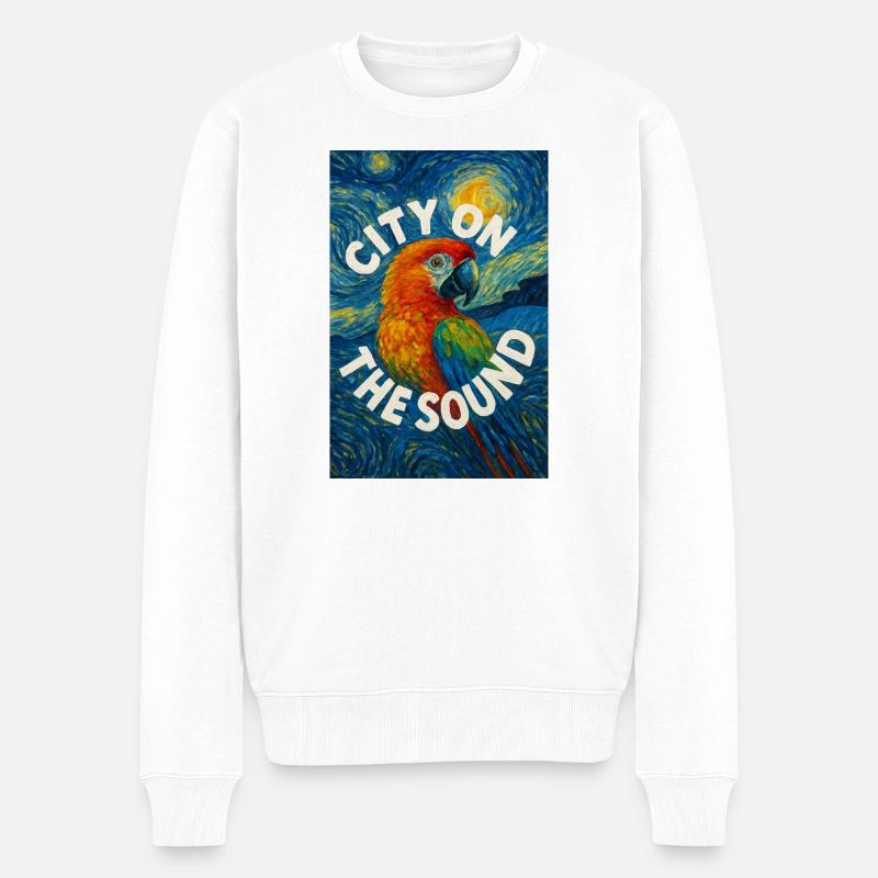 Vibrant_Macaw_Amidst_Swirling_Post-Impressionis - Pull Premium bio Homme - blanc