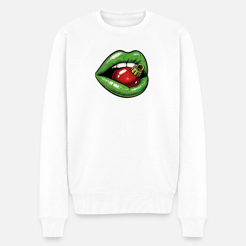 grüner Weihnachtskußmund . KI generiert - Männer Premium Bio Pullover - Weiß