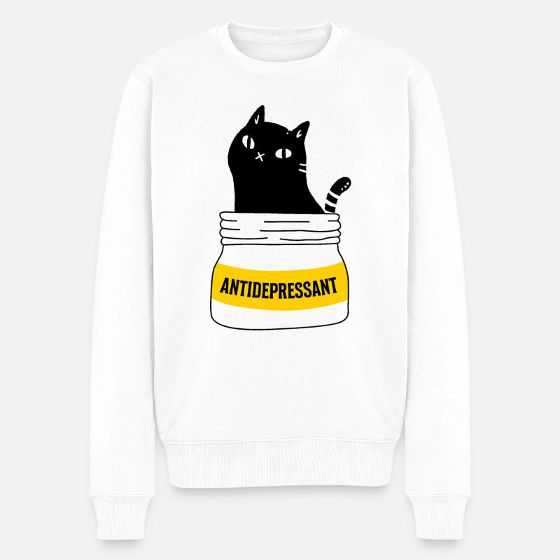 Antidepressant Cat - Männer Premium Bio Pullover - Weiß