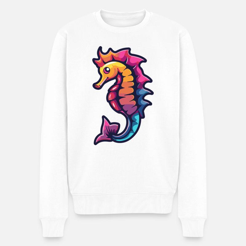 Seepferd Comic - Männer Premium Bio Pullover - Weiß