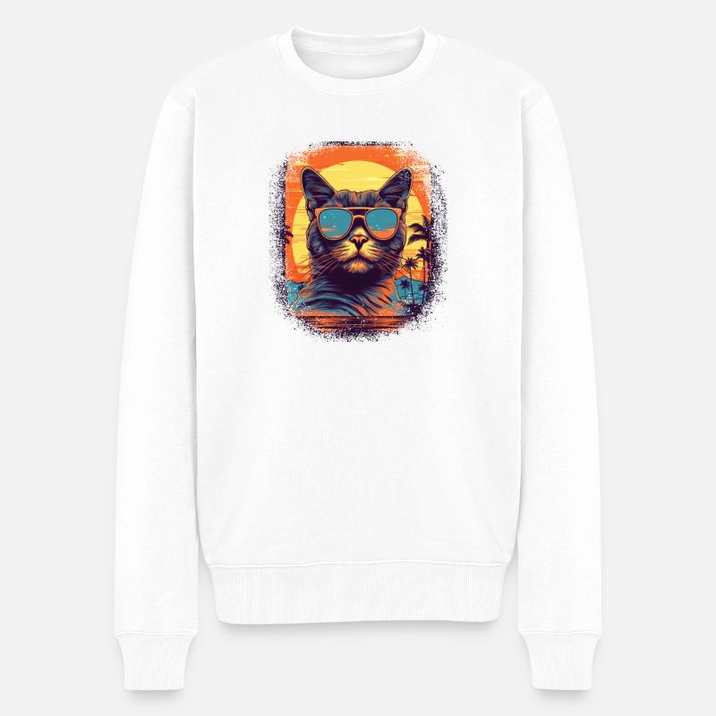 big cat cat face tshirts birthday humor - Männer Premium Bio Pullover - Weiß