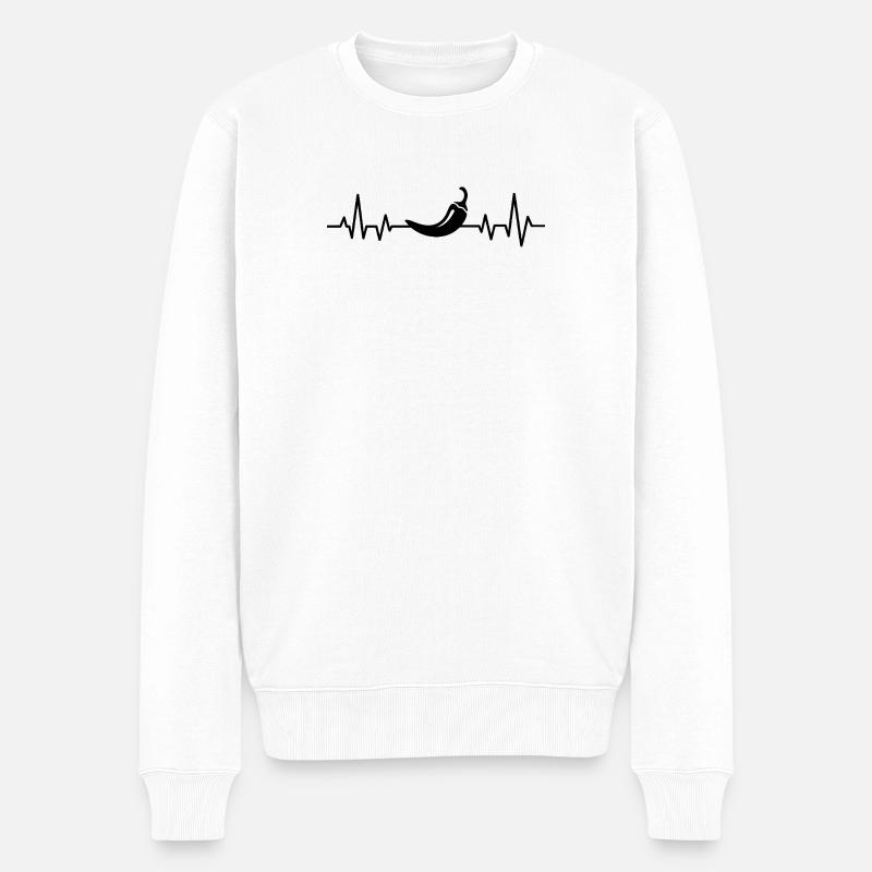Herzschlag mit Chili Druck - Männer Premium Bio Pullover - Weiß