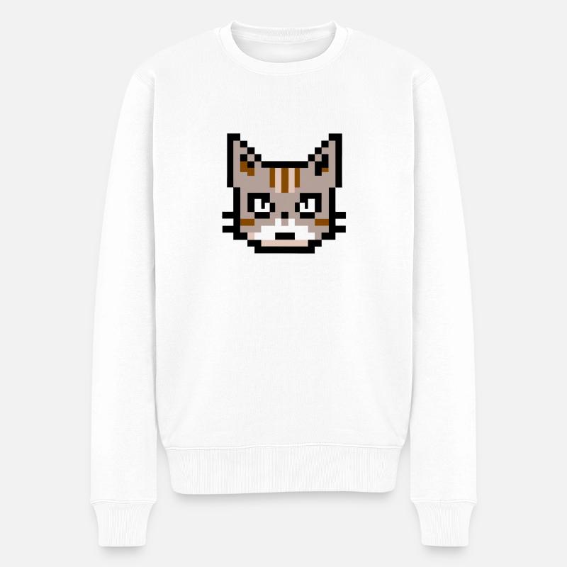 Pixelart Katze - Männer Premium Bio Pullover - Weiß