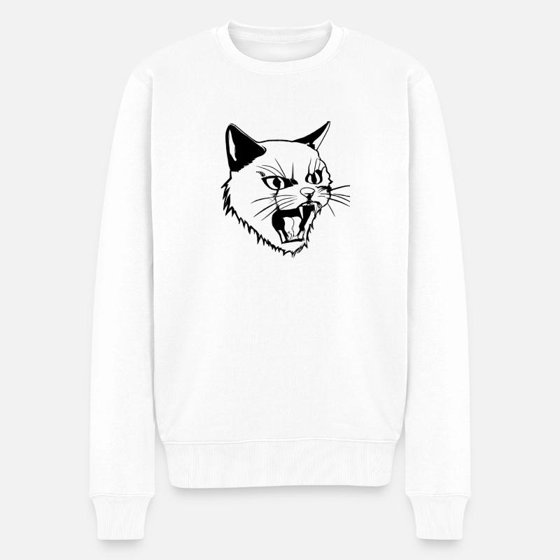 Angry Cat - Männer Premium Bio Pullover - Weiß