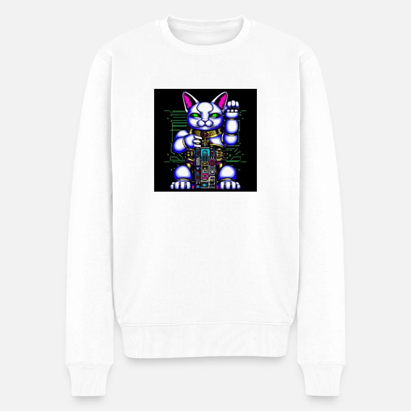 Chat cyborg - Pull Premium bio Homme - blanc