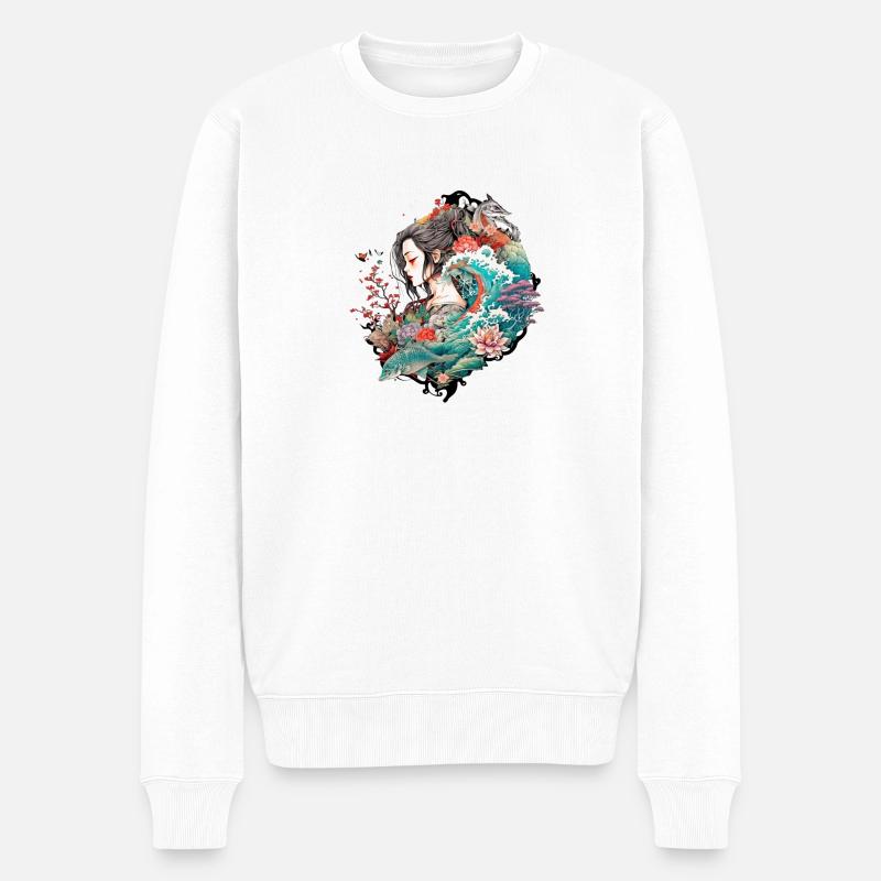 Trauriger Kami - Männer Premium Bio Pullover - Weiß