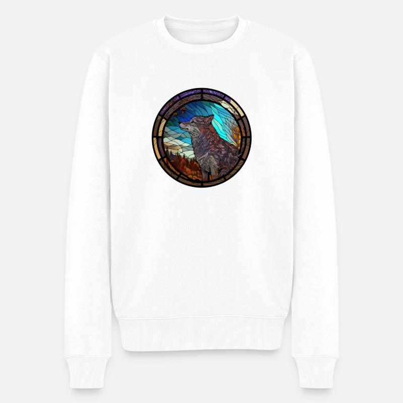 Loup de vitrail - Pull Premium bio Homme - blanc