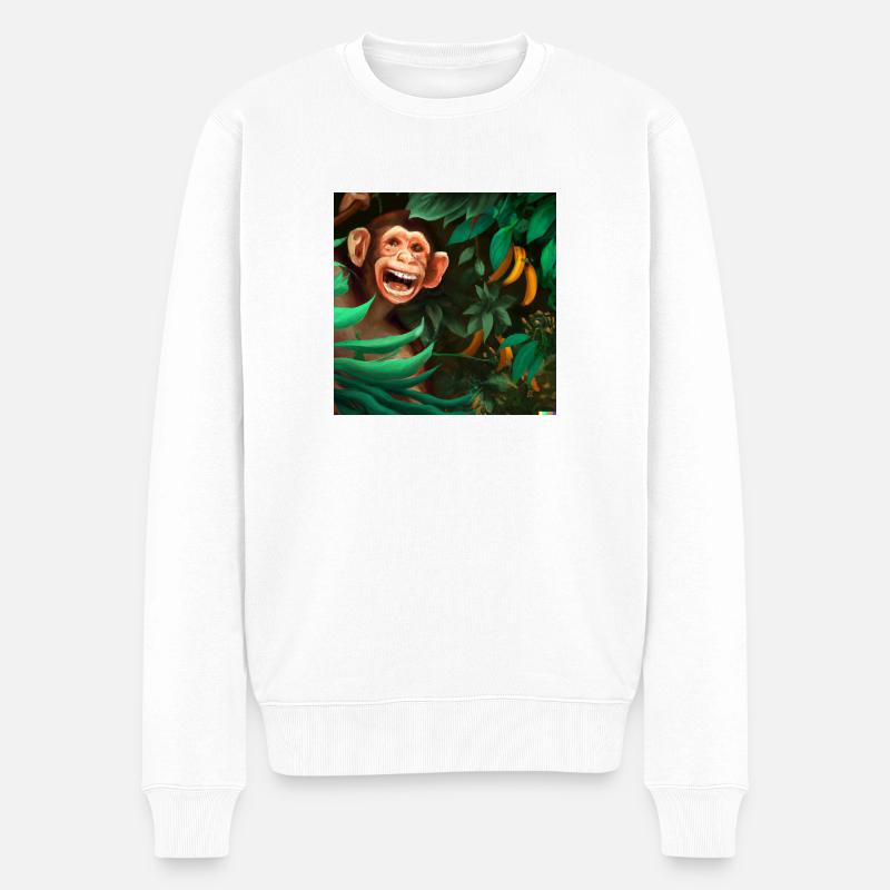 Ein lachender Affe im Urwald - Männer Premium Bio Pullover - Weiß