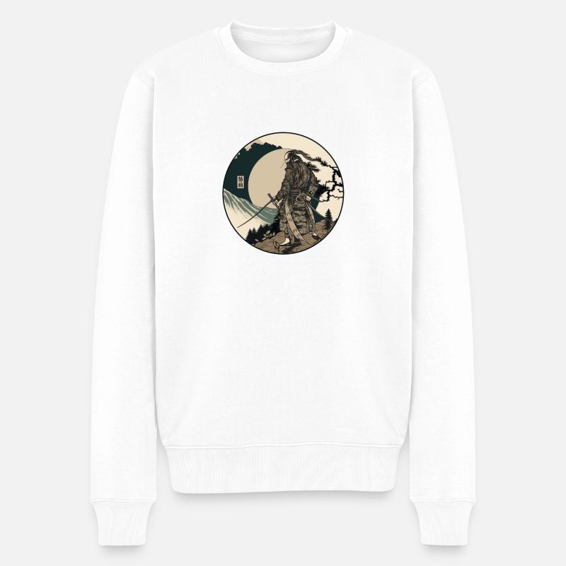 Nr. 9 : Japanische Kunst Samurai Kämpfer Ukiyo_e Stil - Männer Premium Bio Pullover - Weiß