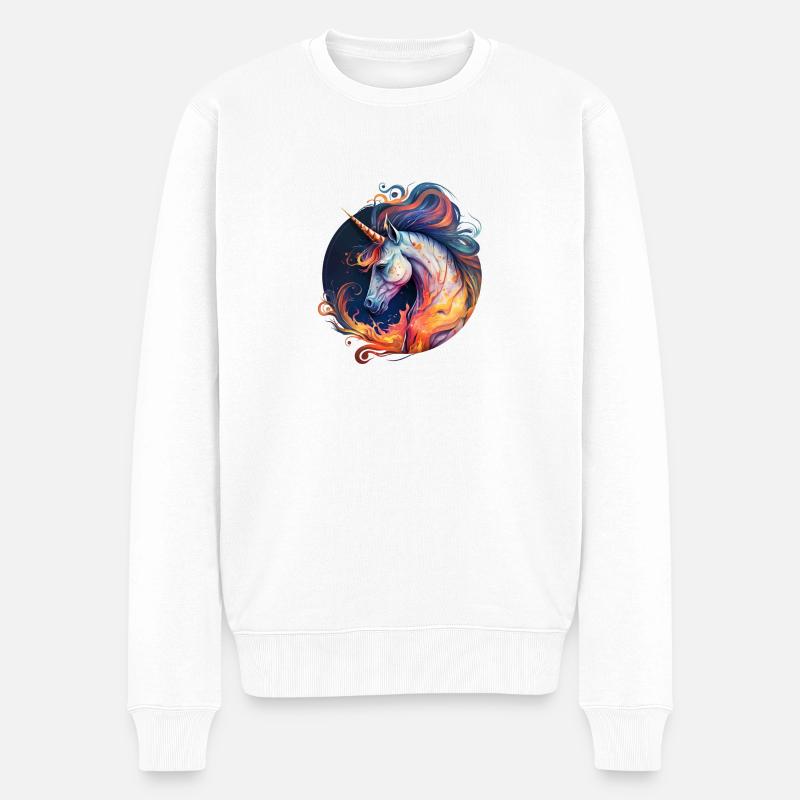 Einhorn-Feuer - Männer Premium Bio Pullover - Weiß
