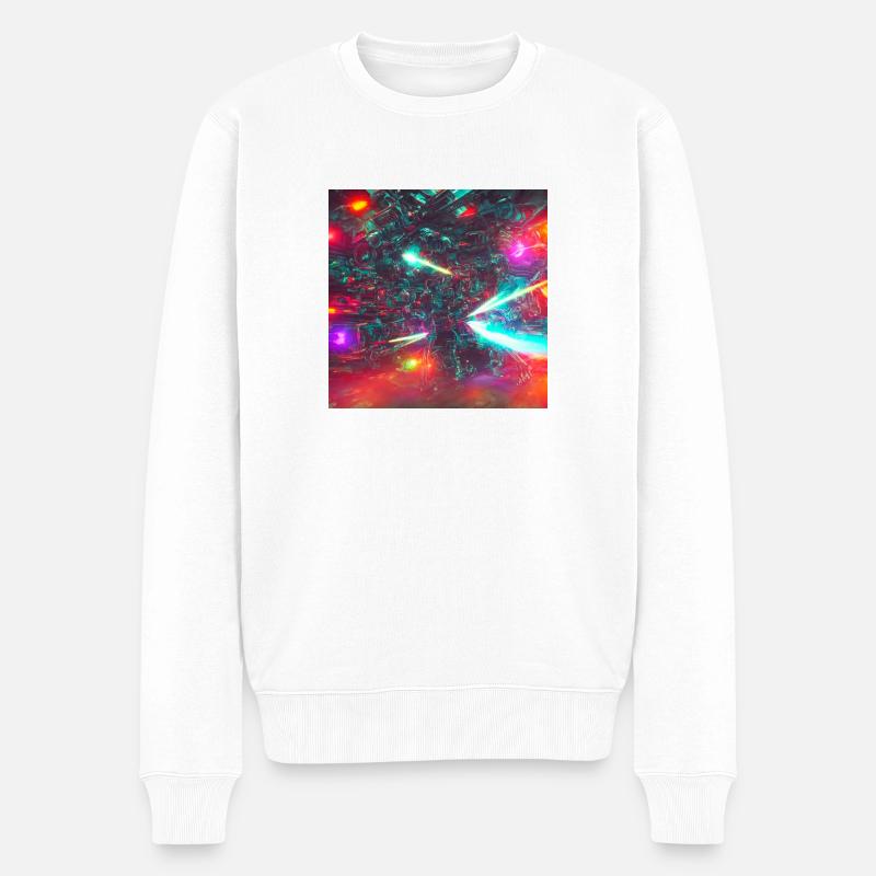 Neon Spaceship - Männer Premium Bio Pullover - Weiß