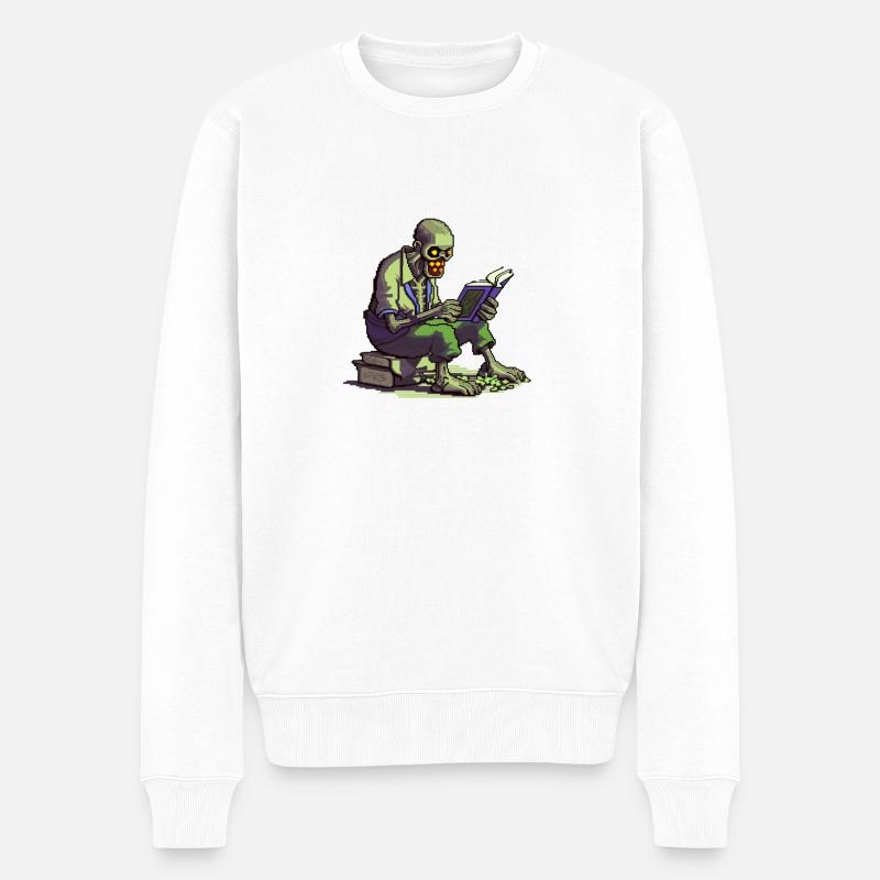 Pixel-Zombie – Lesezeit im Retro-Style - Männer Premium Bio Pullover - Weiß