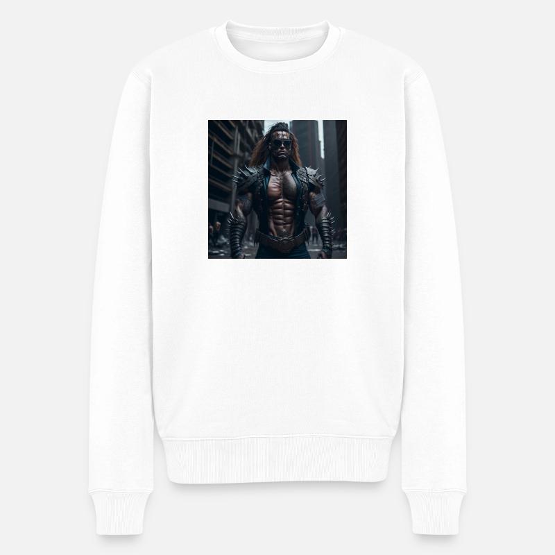 Future Cyberpunkt Warrior - Männer Premium Bio Pullover - Weiß
