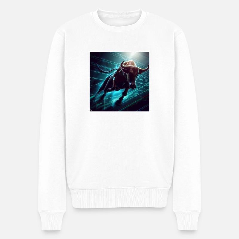 Aktienchart mit Bullen - Männer Premium Bio Pullover - Weiß