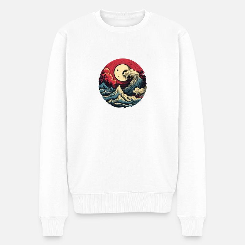 Erde Wellen Mond - Männer Premium Bio Pullover - Weiß
