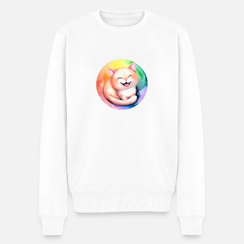 Regenbogenkatze - Männer Premium Bio Pullover - Weiß