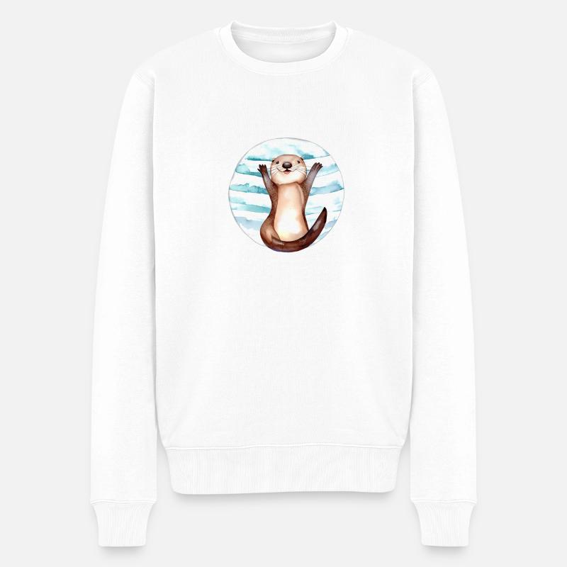 Otter im Kreis - Männer Premium Bio Pullover - Weiß