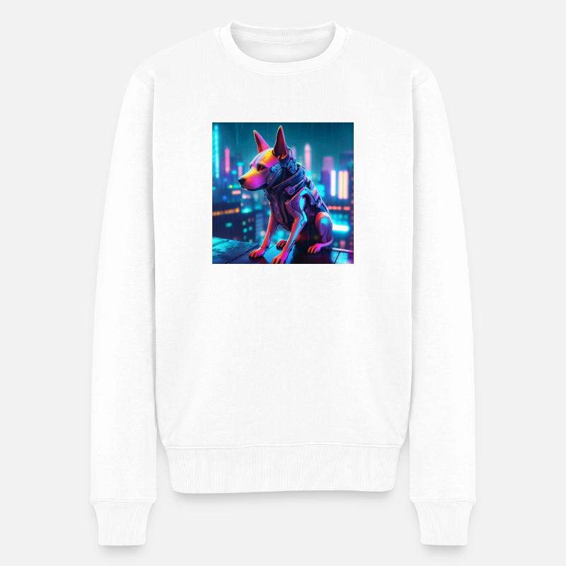 Cyberpunk Dog - Männer Premium Bio Pullover - Weiß