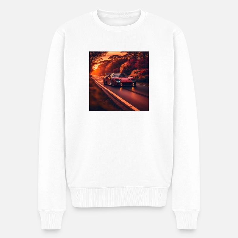 Car driving in the sunlight, sunset, retro car - Männer Premium Bio Pullover - Weiß