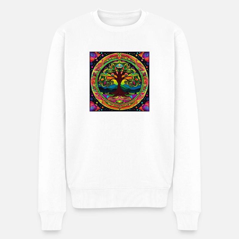Trippy Mandala Baum - Männer Premium Bio Pullover - Weiß
