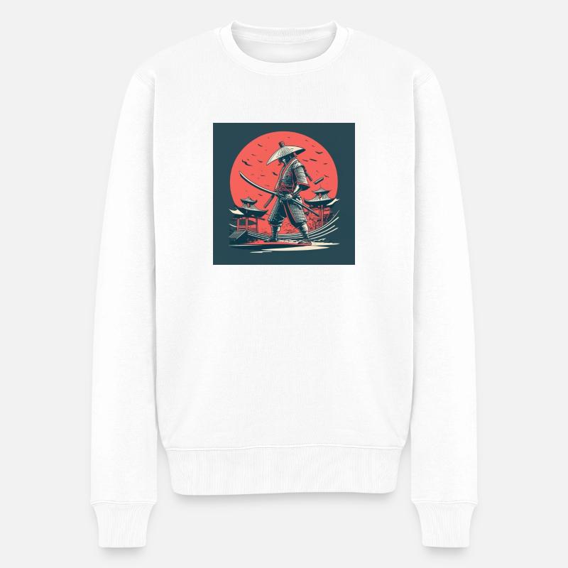 Retro Samurai - Männer Premium Bio Pullover - Weiß