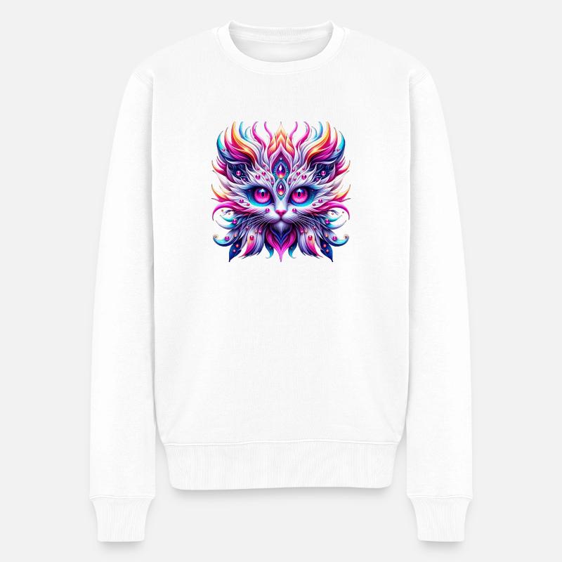 Psychedelische Katze Irrwa - Männer Premium Bio Pullover - Weiß