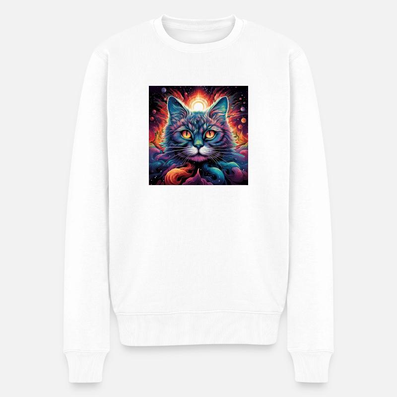 Trippy LSD Katze - Männer Premium Bio Pullover - Weiß