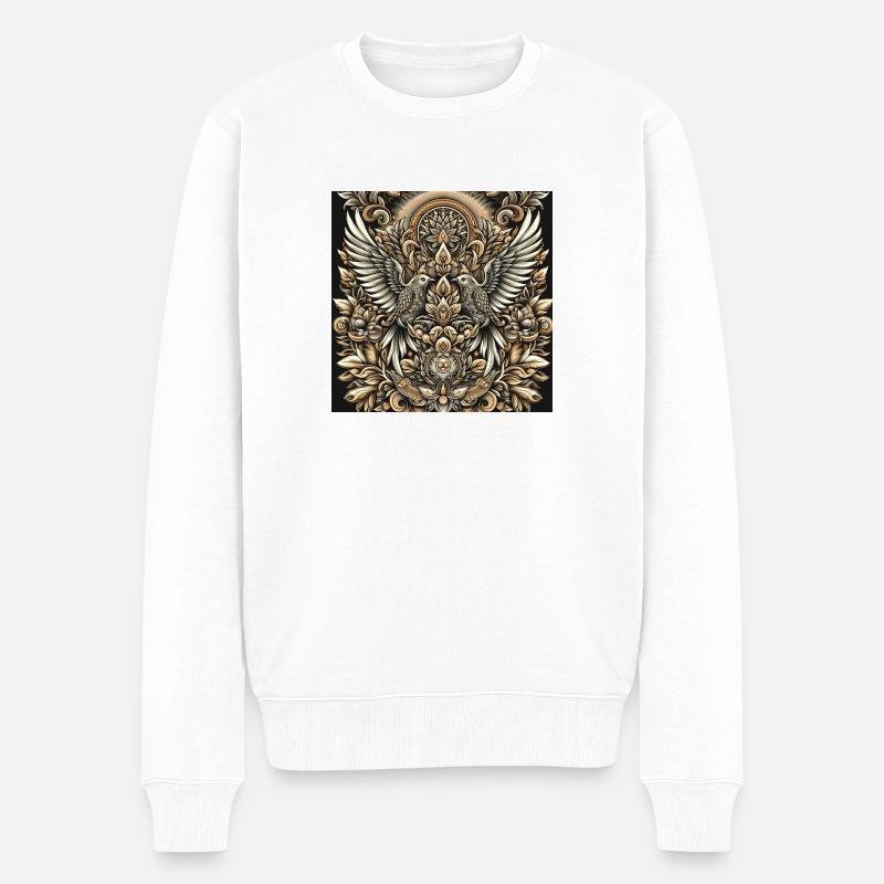 Mandala oiseau avec des fleurs - Pull Premium bio Homme - blanc