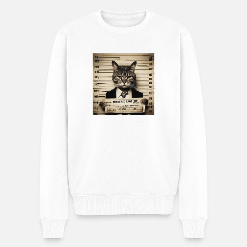 Mugshot Katze - Männer Premium Bio Pullover - Weiß