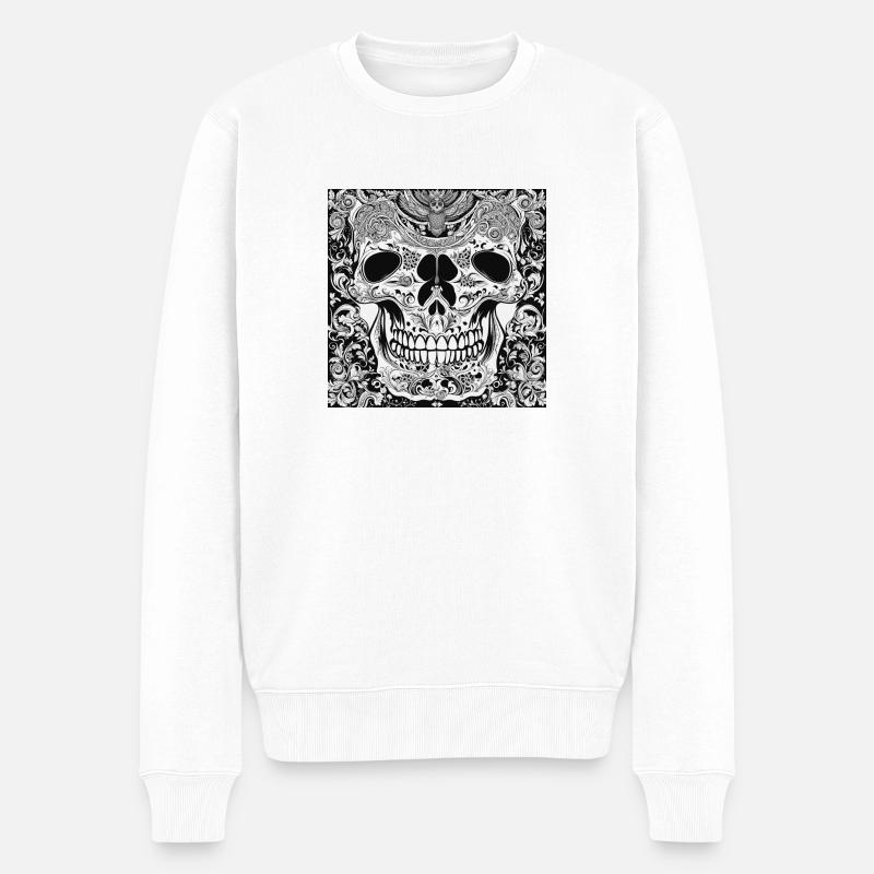 Totenkopf - Männer Premium Bio Pullover - Weiß