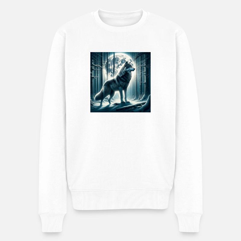 Wolf - Männer Premium Bio Pullover - Weiß