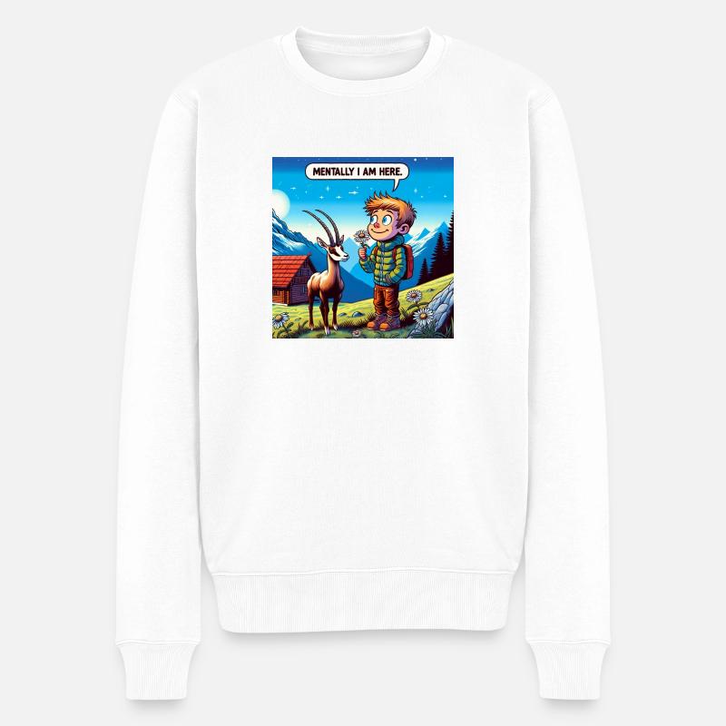Ziegenjunge - mentally I am here - Männer Premium Bio Pullover - Weiß