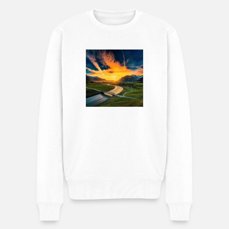 Landschaft mit Sonnenuntergang - Männer Premium Bio Pullover - Weiß