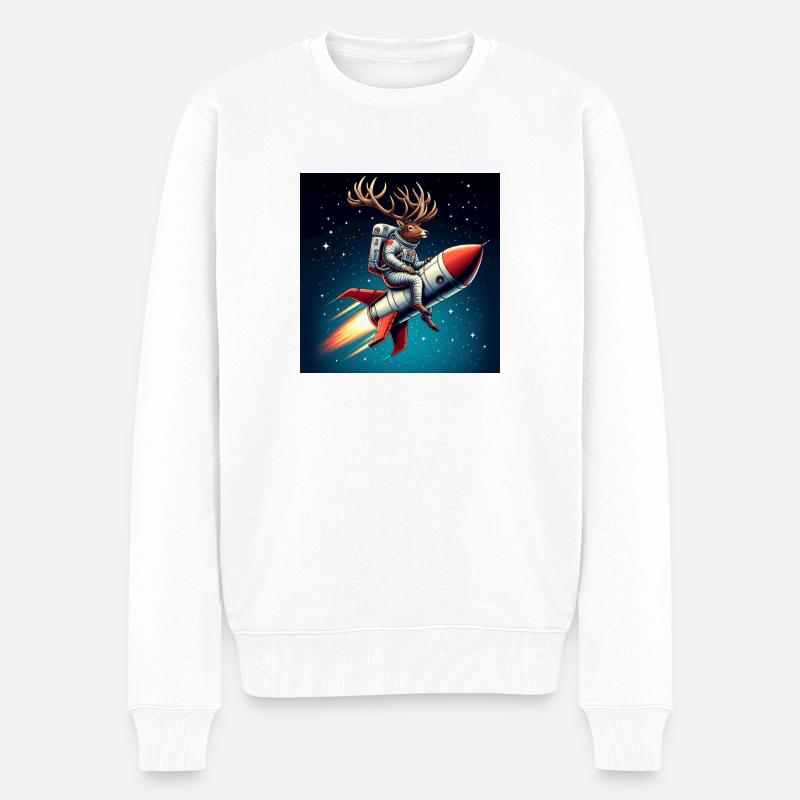 Raketen Hirsch - Männer Premium Bio Pullover - Weiß