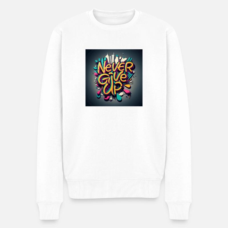 never give up - Pull Premium bio Homme - blanc