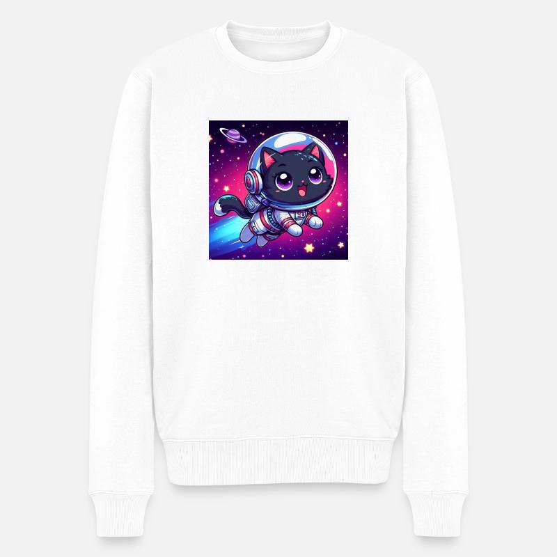 Space Kitty heureux dans l’espace - Pull Premium bio Homme - blanc