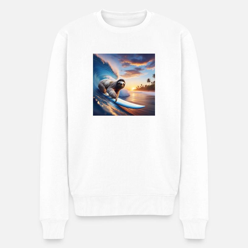 Faultier Wanderer Surfer - Männer Premium Bio Pullover - Weiß