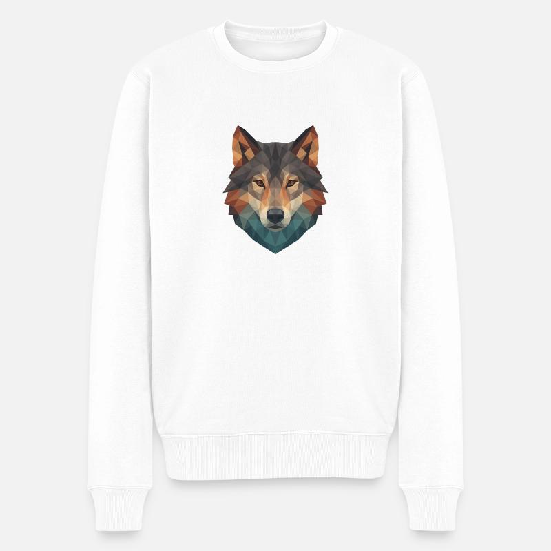 Geometrischer Wolfkopf - Männer Premium Bio Pullover - Weiß