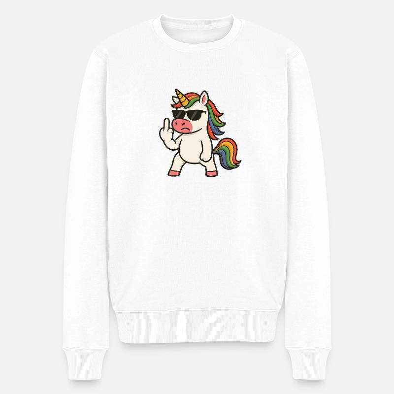 Mittelfinger Einhorn - Männer Premium Bio Pullover - Weiß