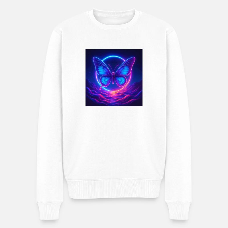 Neon Print Butterfly - Männer Premium Bio Pullover - Weiß